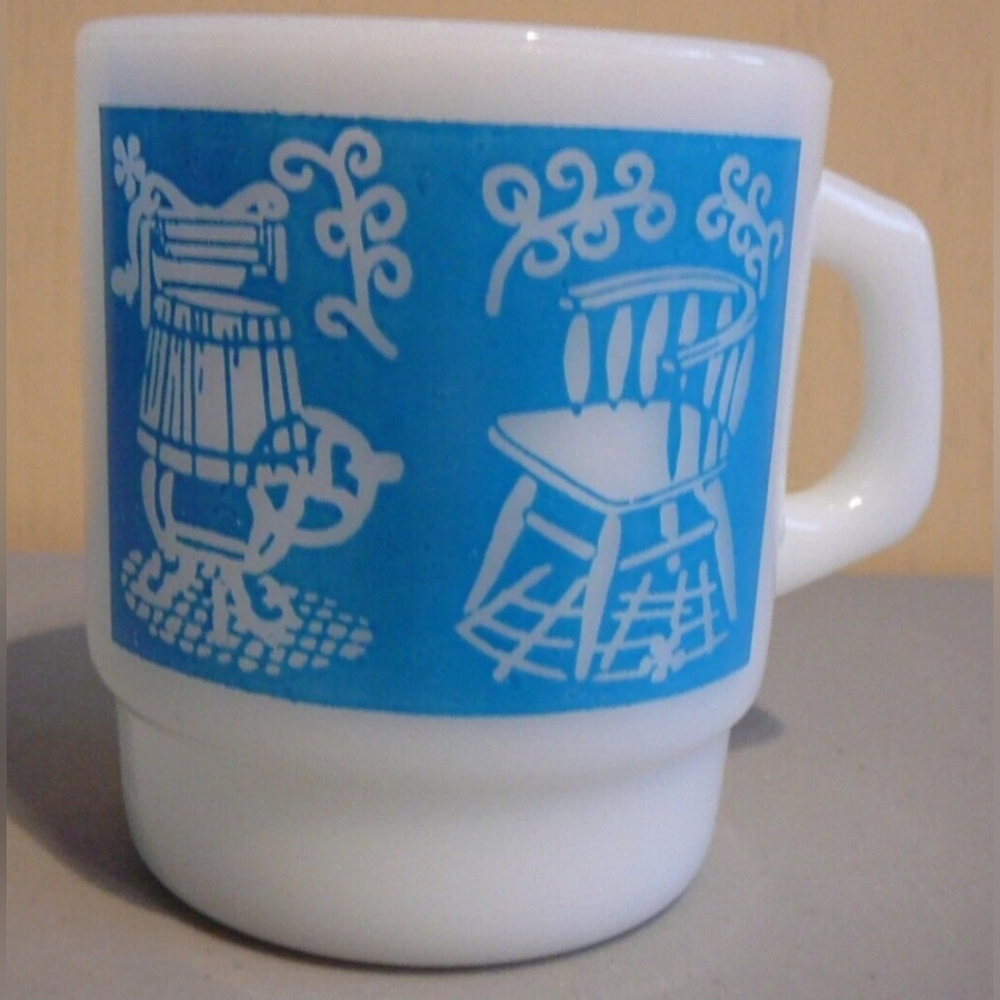 Anchor Hocking Fire King Stacking Mug Turquoise Blue Homestead pattern